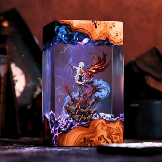 Arlecchino Genshin Impact Resin Lamp, Handmade Night Light, Anime Figure, Desk Decor, Gift For Gamers by DATKEYstudio